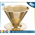 Titanium Coated Gold Pour Over Cone Dripper Reusable Stainless Steel Coffee Filter for Chemex, Hario, Carafes